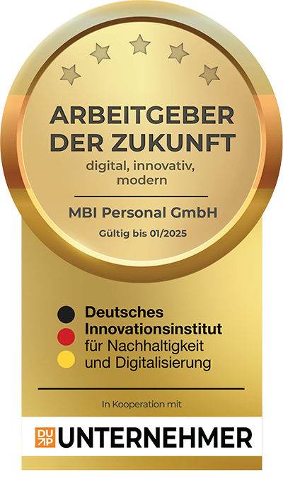 MBI Personal GmbH - Arbeitgeber der Zukunft 2024. Deutsches Innovationsinstitut Auszeichnung MBI.